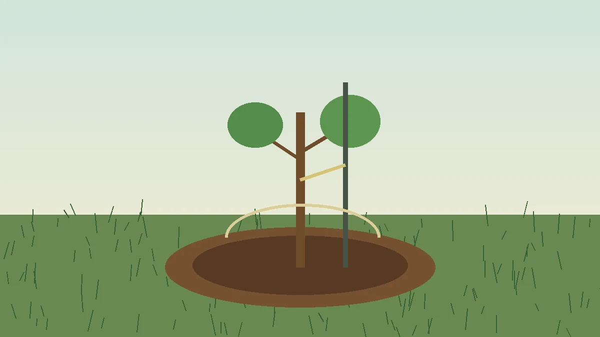 Jeune pommier planté avec le point de greffe au-dessus du sol