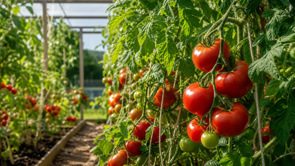 Main retirant un gourmand sur un plant de tomate en serre