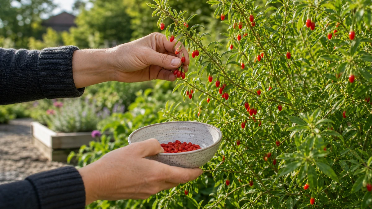 Baies de goji bien mûres dans une coupe peu profonde
