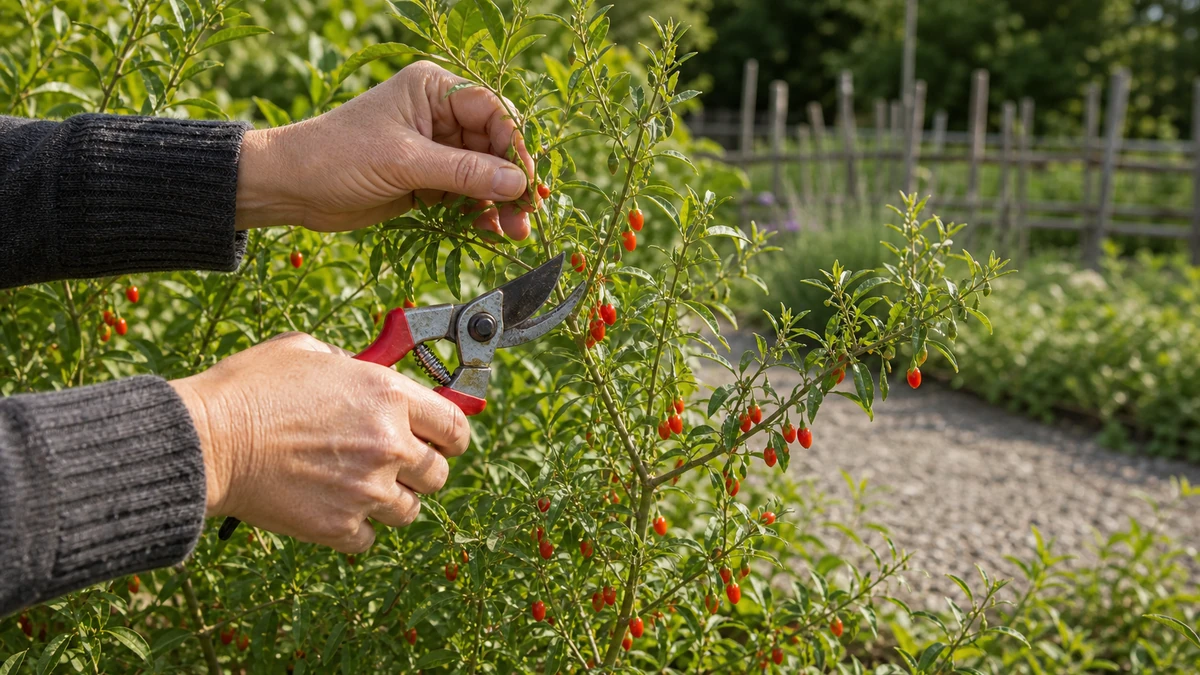Rameaux de goji palissés avec de l’air entre les branches
