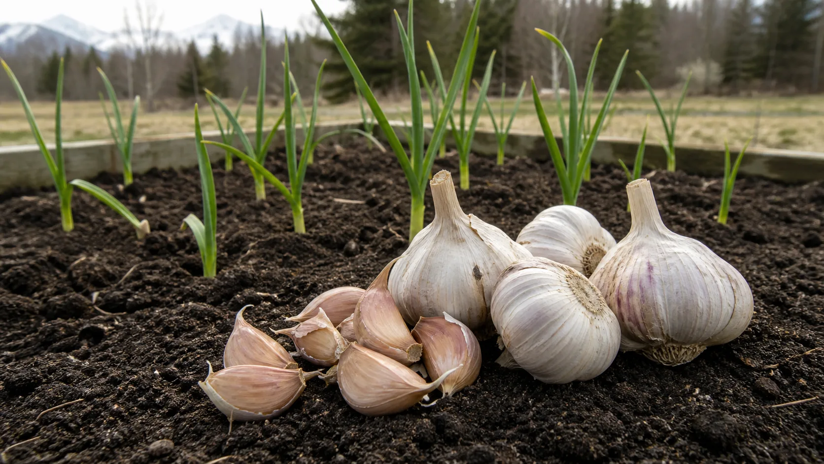 Ail dans un potager français